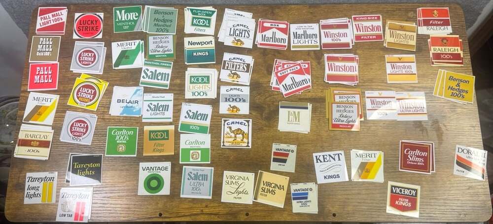 Vintage Cigarette Vending Machine Labels Lot of 138 Assorted Brands
